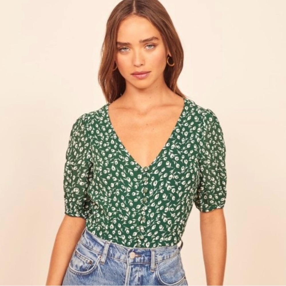 Reformation Benton Top (White & Blue)